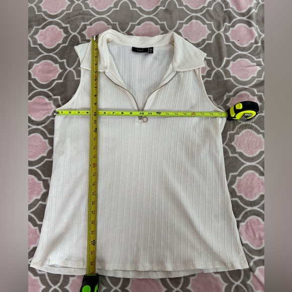 Ella Rafaella Women’s Ribbed Sleeveless Cream Zip Polo Blouse Size 2X - Picture 5 of 6